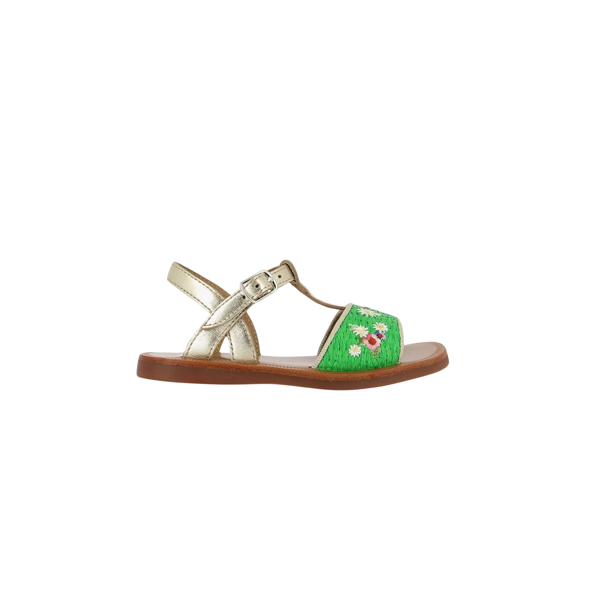 Sandaal - Plagette Raphia brod. vert-platine-1