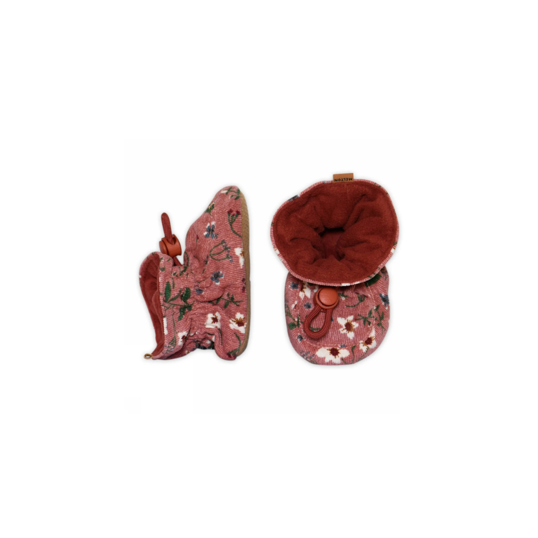 Babyslofjes - Flower textile slippers - Ash Rose