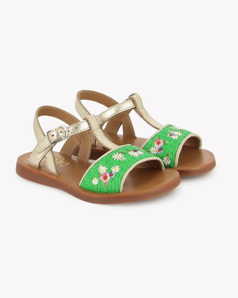 Sandaal - Plagette Raphia brod. vert-platine-zoom-